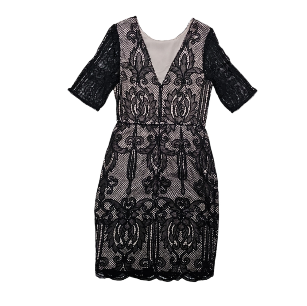 REISS Zola Lace Dress  Black Scalloped Hem V-Back Party Cocktail US 4 - Picture 9 of 16